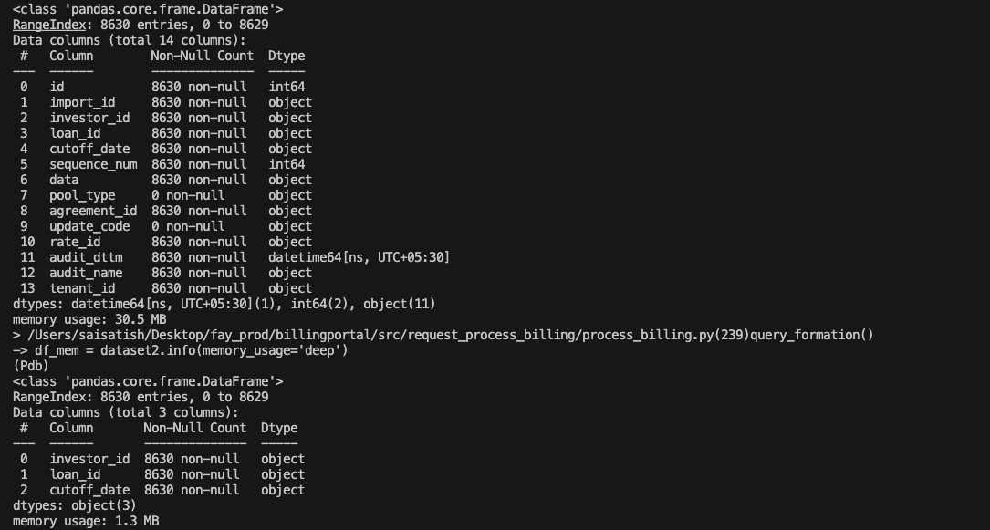 showing the difference between the in-memory storage occupancy for column selection